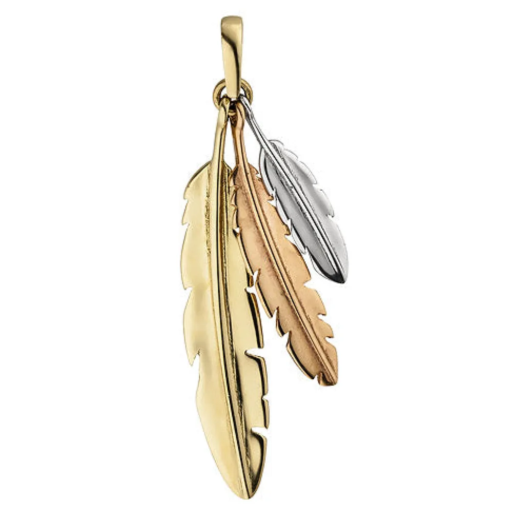 Anhänger Federn 333 Gold tricolor dreifarbig Goldanhänger
