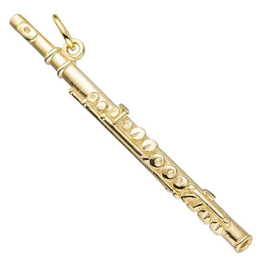 Anhänger Flöte Querflöte 925 Sterling Silber gold vergoldet