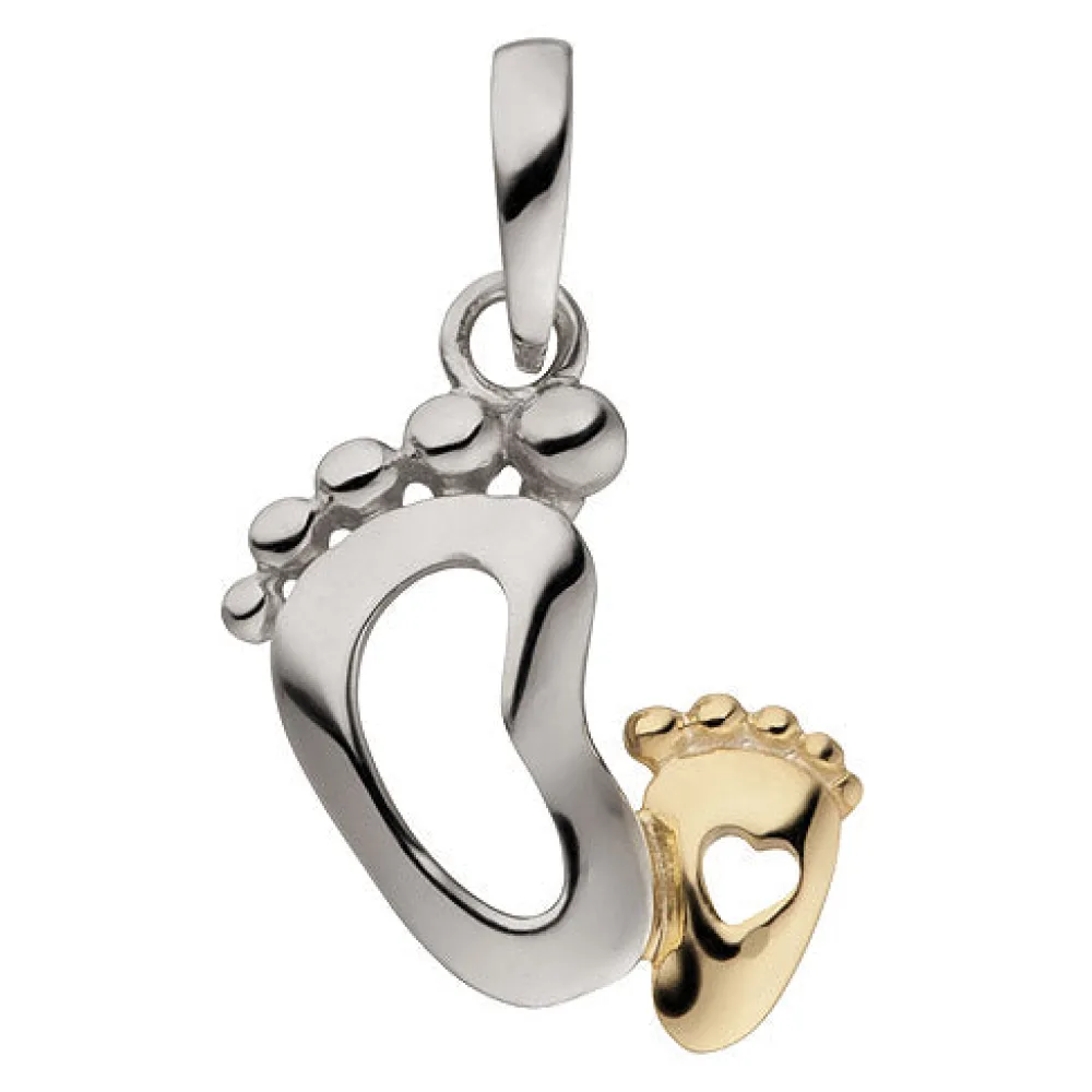 Anhänger Füße Babyfuß 925 Sterling Silber bicolor vergoldet