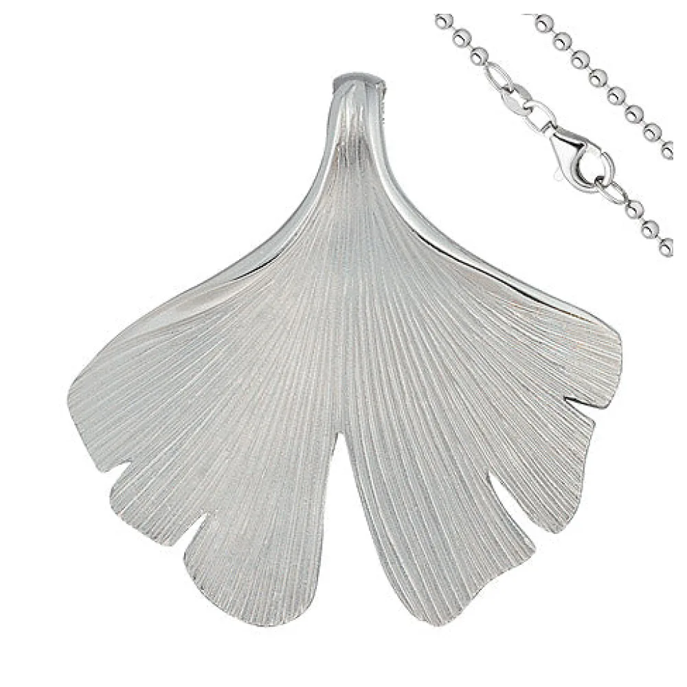 Anhänger Ginko Ginkgo 925 Sterling Silber matt mit Kette 50 cm