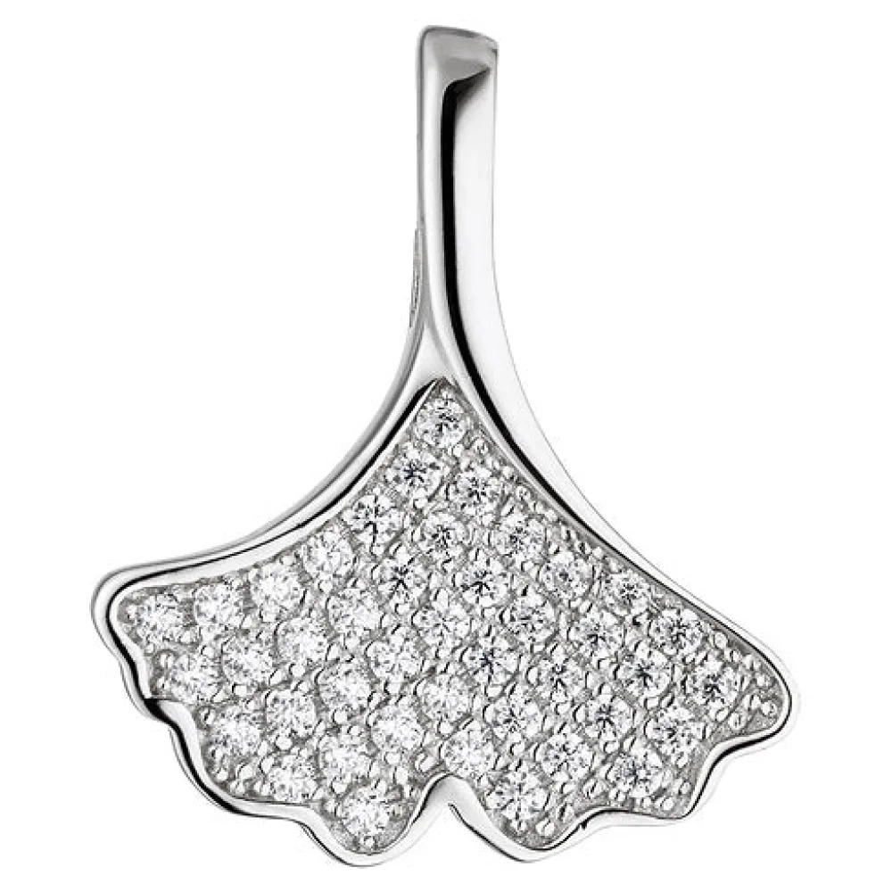 Anhänger Ginko Ginkgo 925 Sterling Silber mit Zirkonia Silberanhänger
