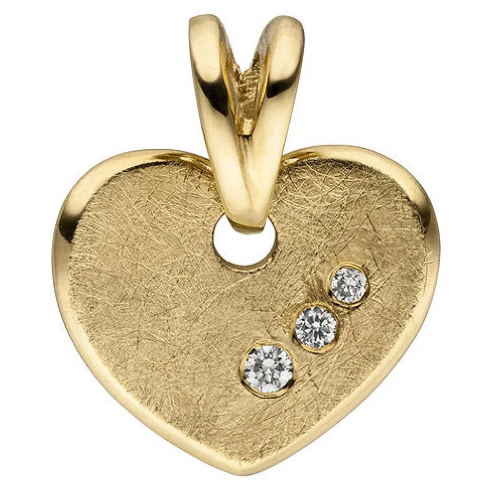 Anhänger Herz 585 Gold Gelbgold eismatt 3 Diamanten Brillanten Herzanhänger