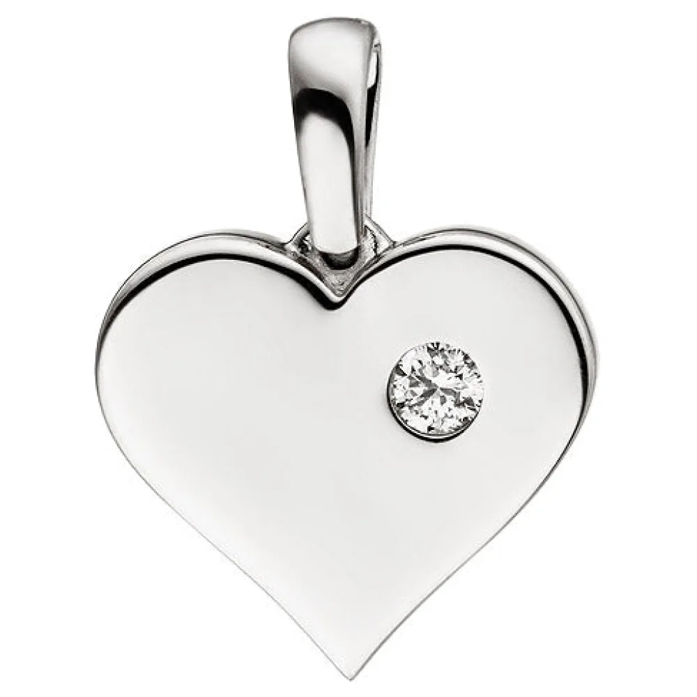Anhänger Herz 585 Gold Weißgold 1 Diamant Brillant Herzanhänger