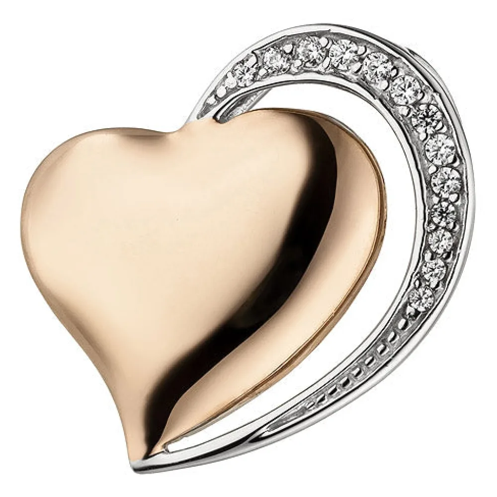 Anhänger Herz 925 Sterling Silber bicolor vergoldet 13 Zirkonia Herzanhänger