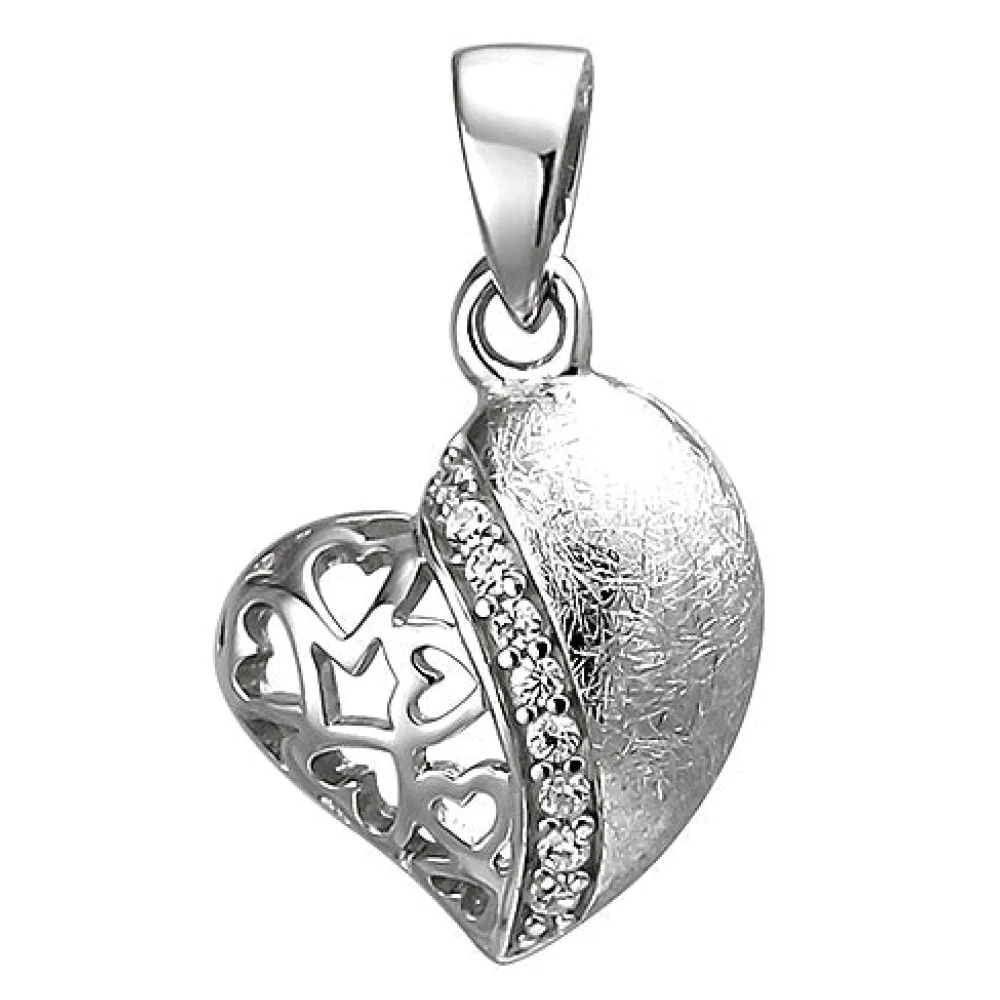 Anhänger Herz 925 Sterling Silber eismatt 9 Zirkonia Herzanhänger Silberanhänger