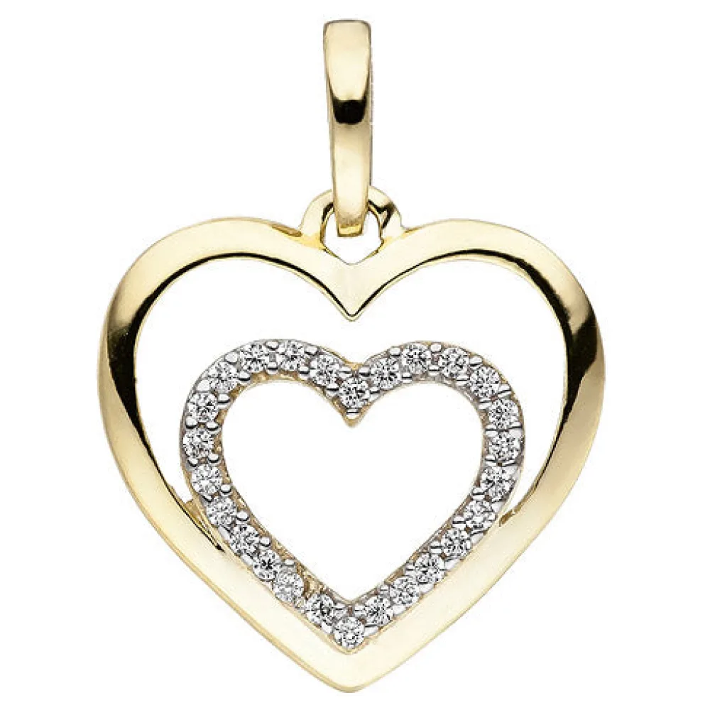 Anhänger Herz Herzen 375 Gold Gelbgold bicolor 26 Zirkonia Herzanhänger Goldherz