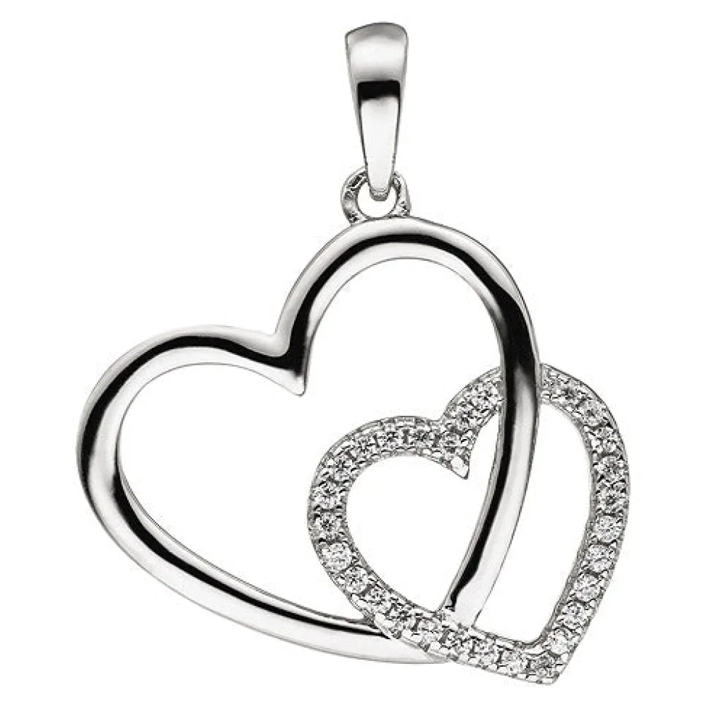 Anhänger Herz Herzen 925 Sterling Silber 28 Zirkonia Silberanhänger Silberherz
