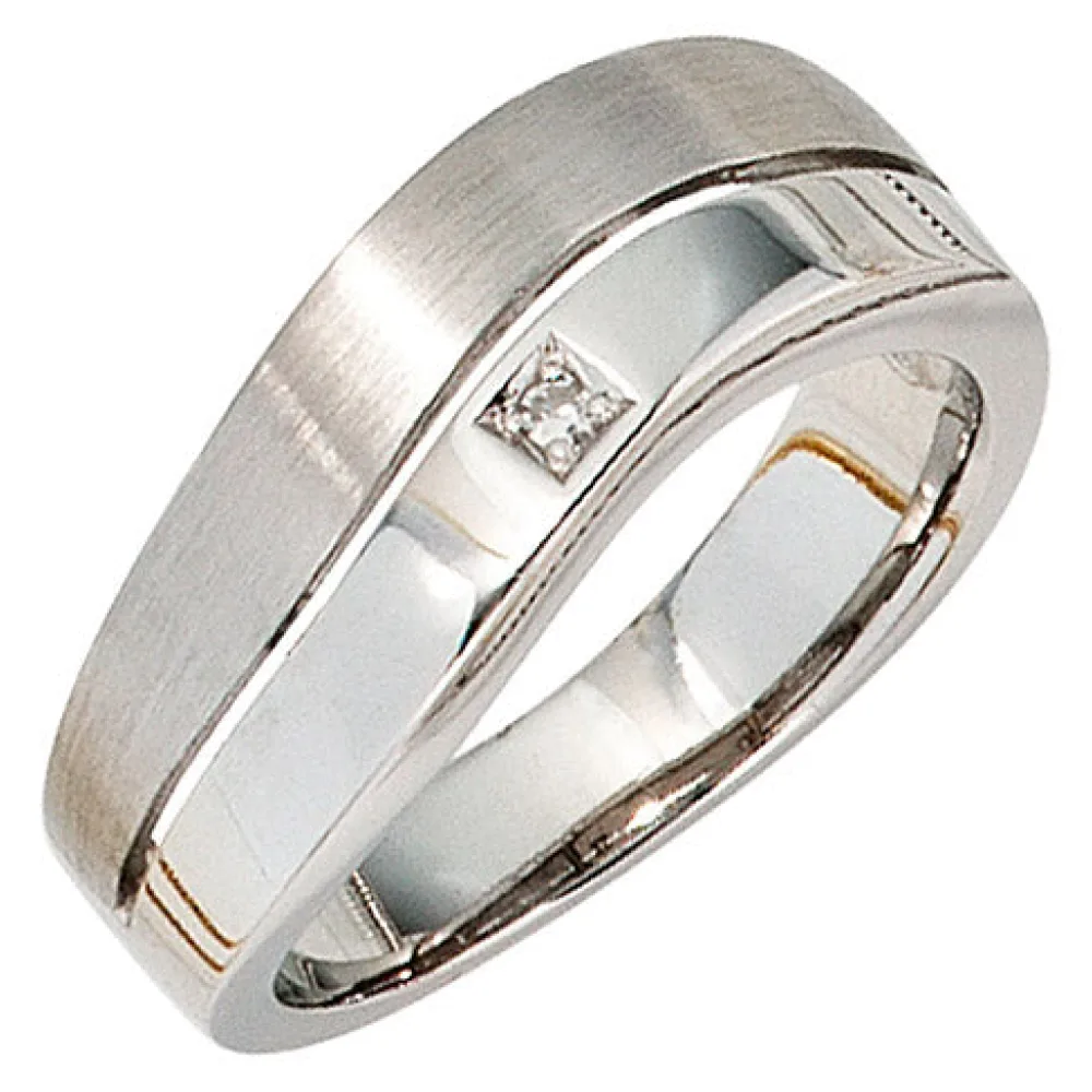 Damen Ring 585 Gold Weißgold 1 Diamant 0 01ct. Weißgoldring Diamantring-60