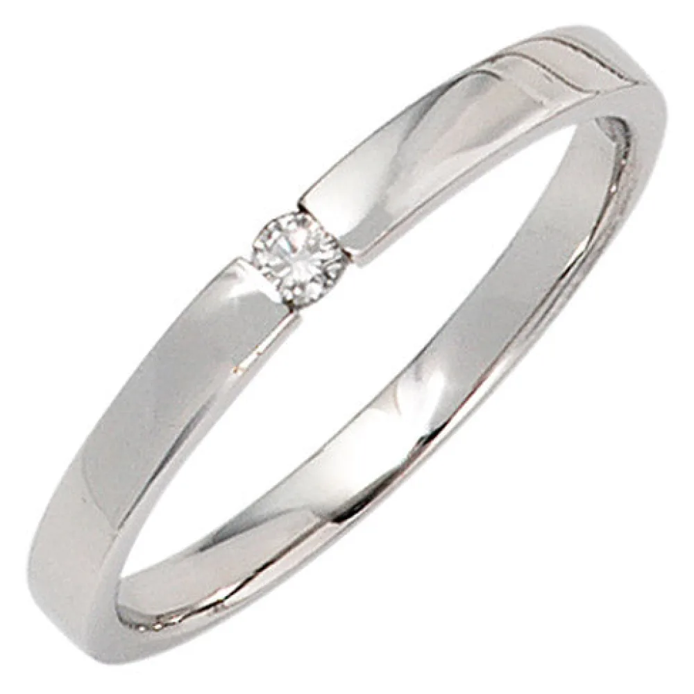 Damen Ring 585 Gold Weißgold 1 Diamant Brillant 0 05ct. Diamantring Weißgoldring-56