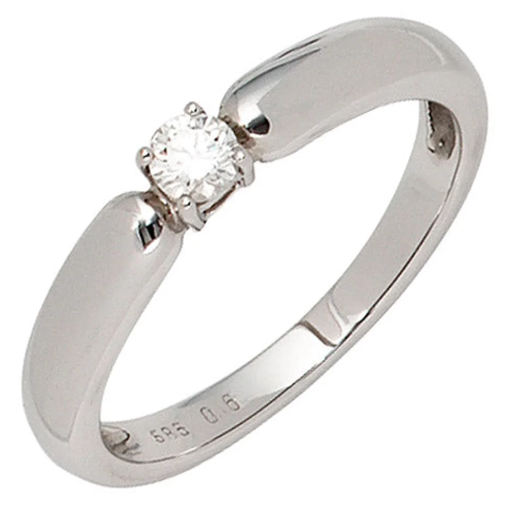 Damen Ring 585 Gold Weißgold 1 Diamant Brillant 0 16ct. Diamantring Weißgoldring-60