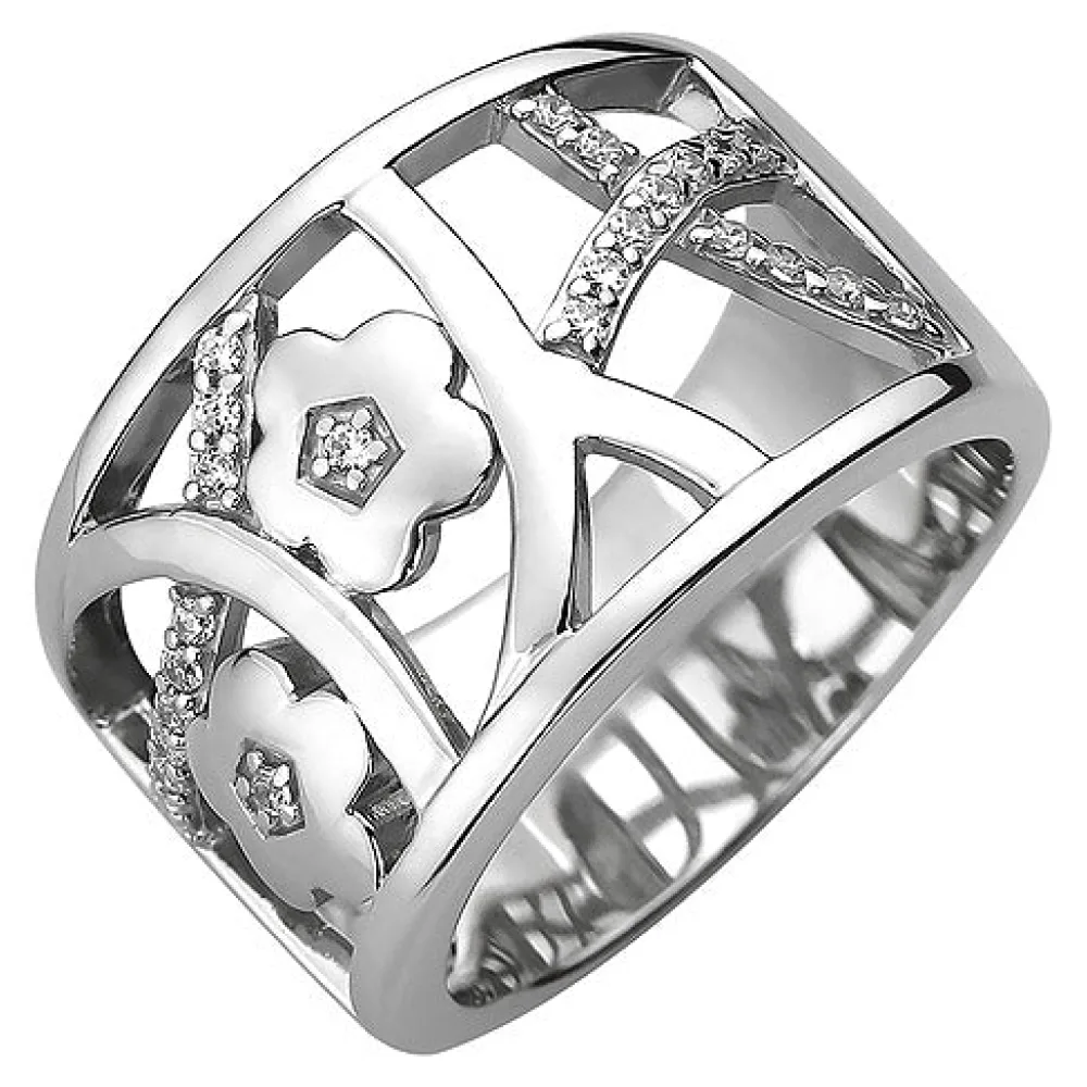 Damen Ring breit 925 Sterling Silber 25 Zirkonia Silberring-64