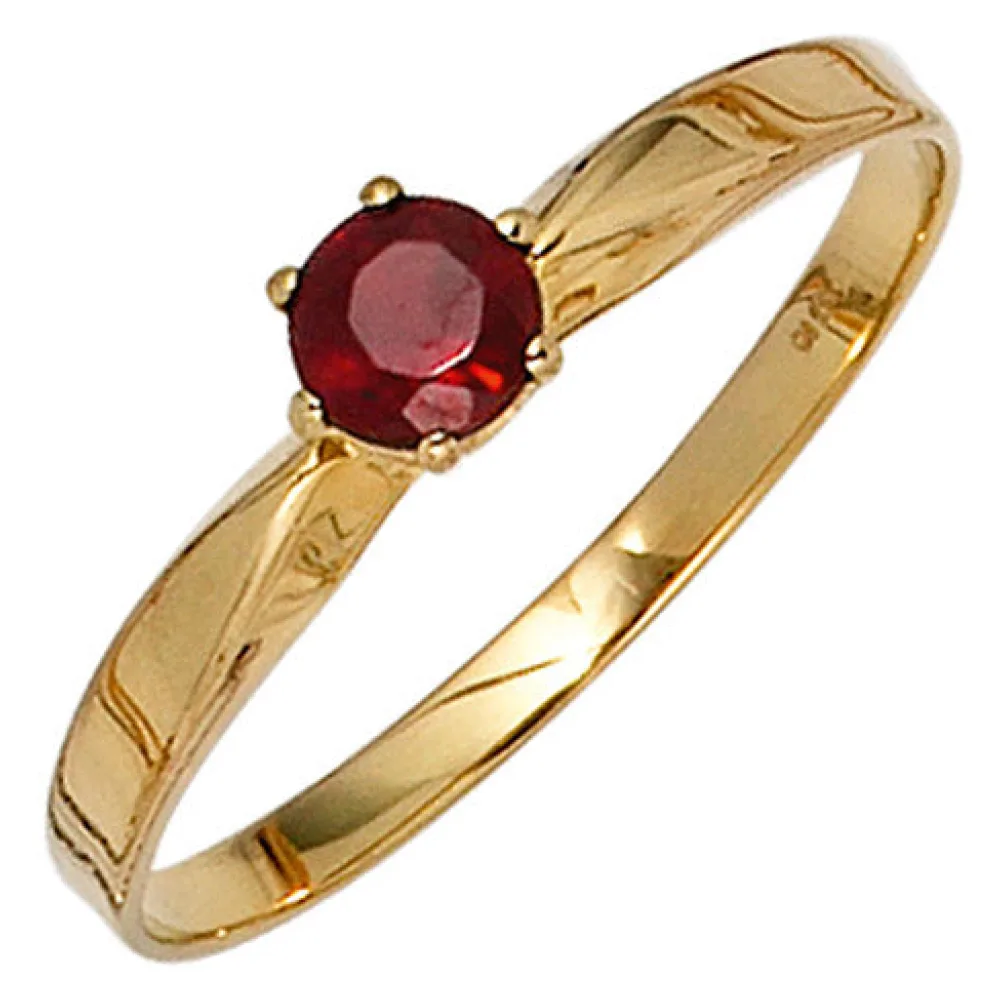 Damen Ring 585 Gold Gelbgold 1 Granat rot Goldring-52