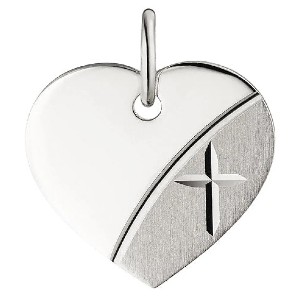 Anhänger Herz Kreuz Gravur Gravurplatte Herz 925 Silber teil matt Herzanhänger