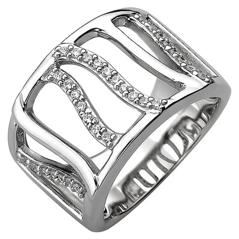 Damen Ring breit 925 Sterling Silber 32 Zirkonia Silberring-52
