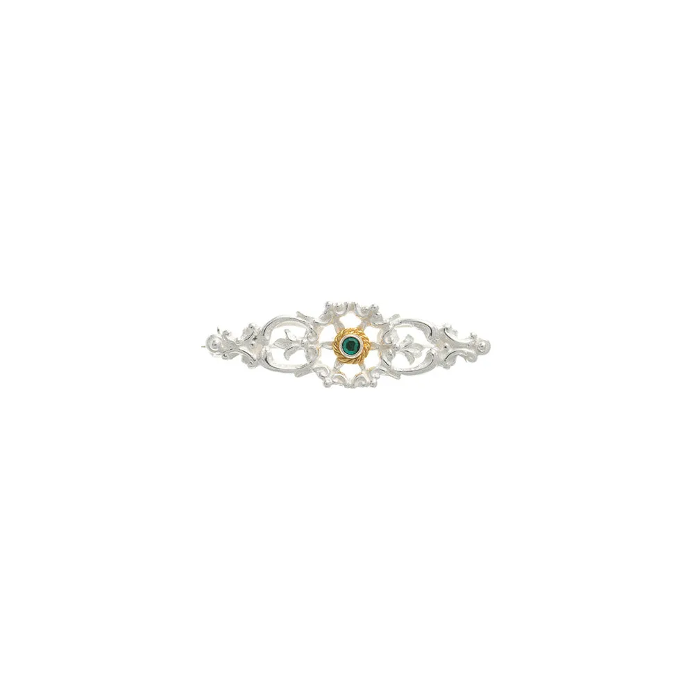Brosche 925 Silber Trachtenschmuck Zirkonia dunkelgrün