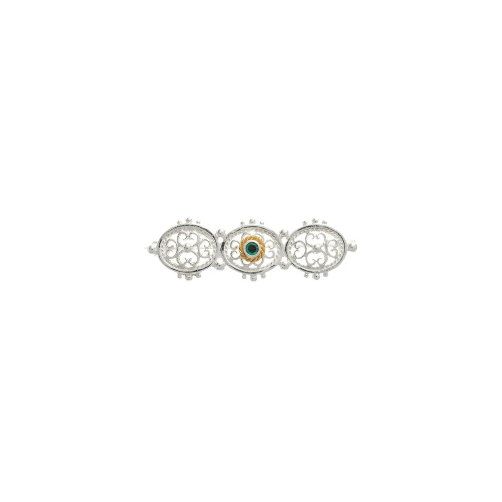 Brosche 925 Silber Trachtenschmuck Zirkonia dunkelgrün