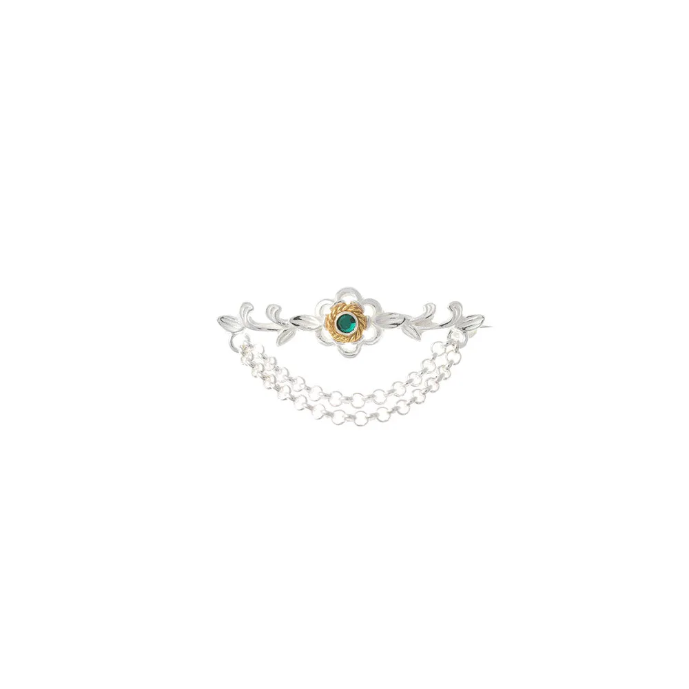 Brosche 925 Silber Trachtenschmuck Zirkonia dunkelgrün