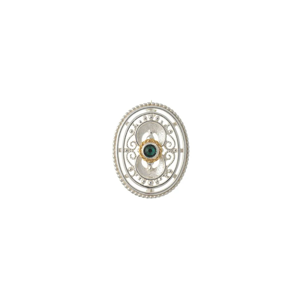 Brosche 925 Silber Trachtenschmuck Zirkonia dunkelgrün