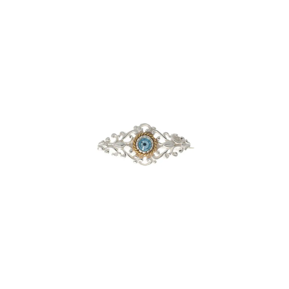Brosche 925 Silber Trachtenschmuck Zirkonia hellblau