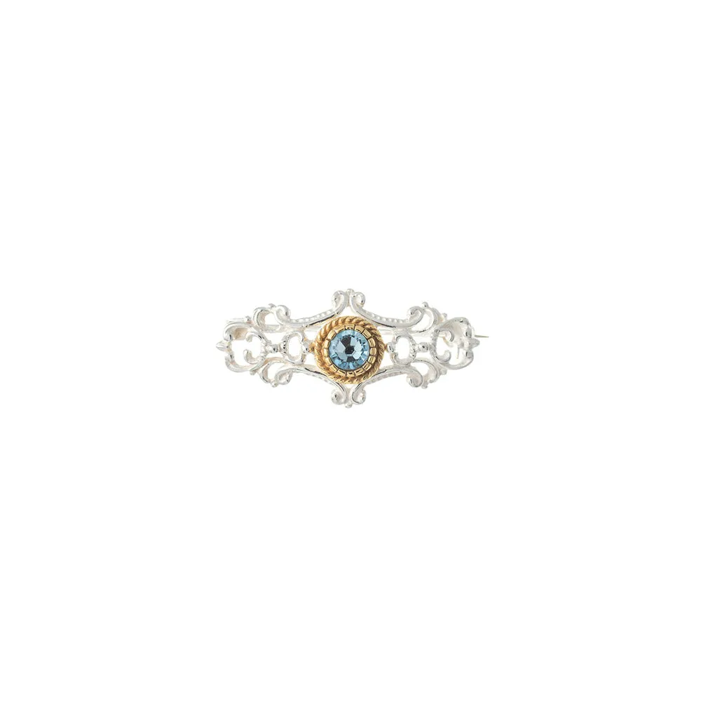 Brosche 925 Silber Trachtenschmuck Zirkonia hellblau