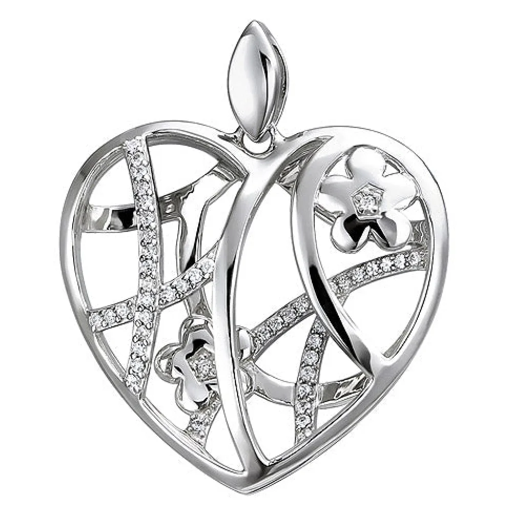 Anhänger Herz mit Blumen 925 Sterling Silber 47 Zirkonia Silberanhänger