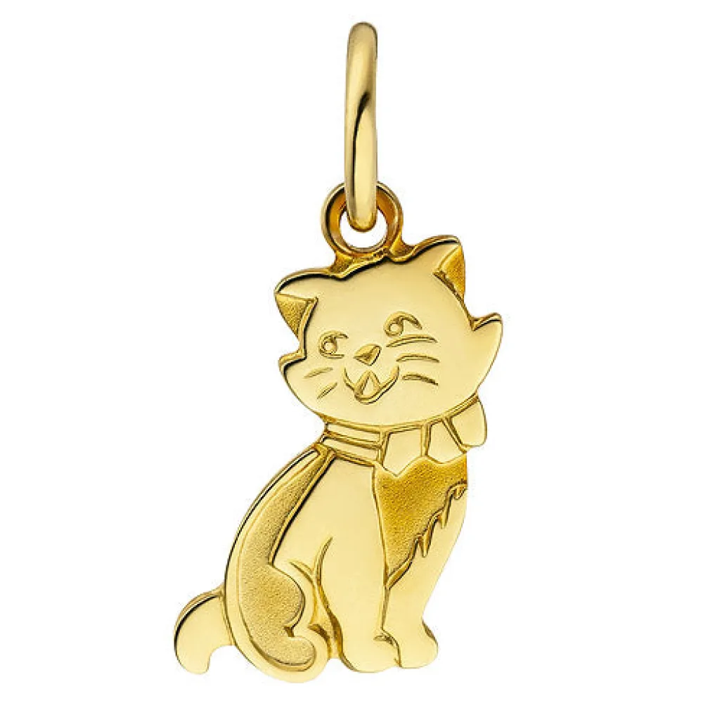 Anhänger Katze 333 Gold Gelbgold teil matt Goldanhänger Katzenanhänger