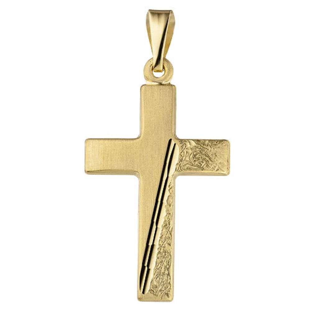 Anhänger Kreuz 333 Gold Gelbgold teil matt gehämmert Kreuzanhänger