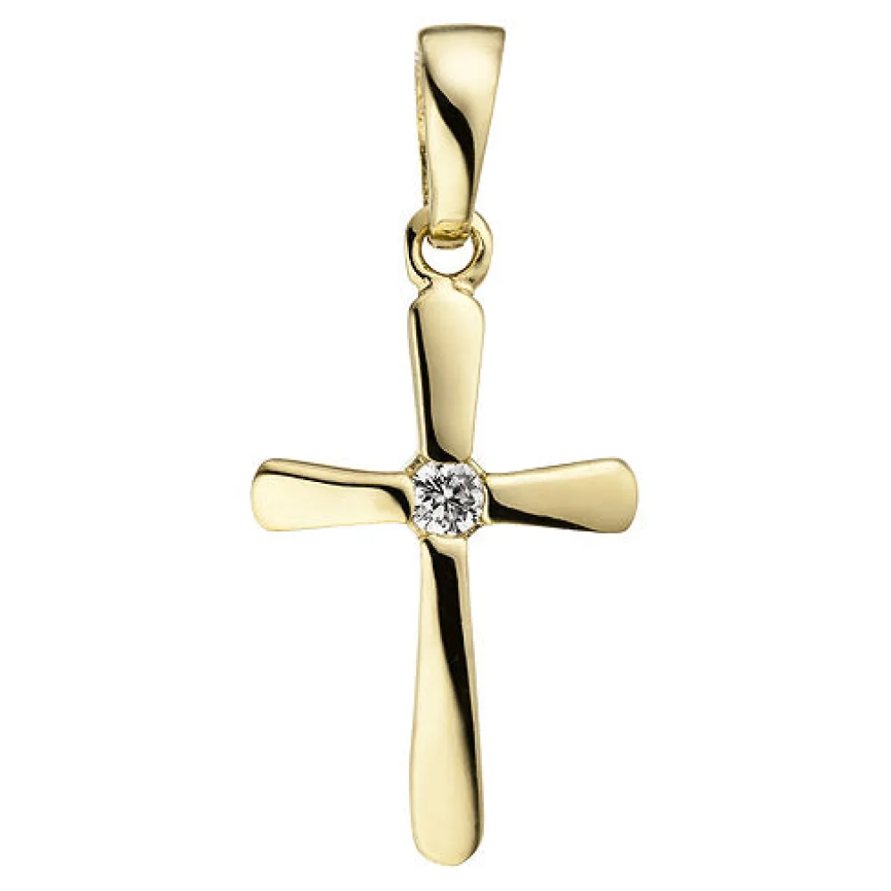 Anhänger Kreuz 375 Gold Gelbgold 1 Zirkonia Kreuzanhänger Goldkreuz