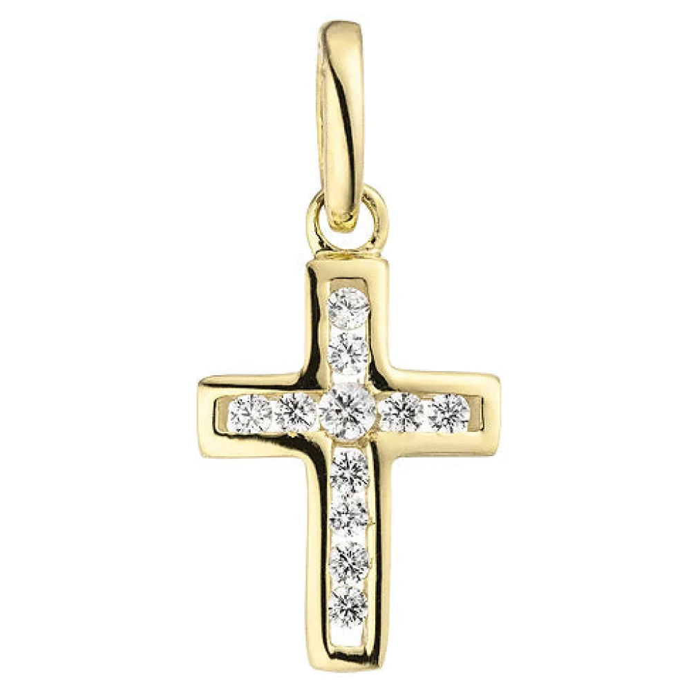 Anhänger Kreuz 375 Gold Gelbgold 11 Zirkonia Kreuzanhänger Goldkreuz
