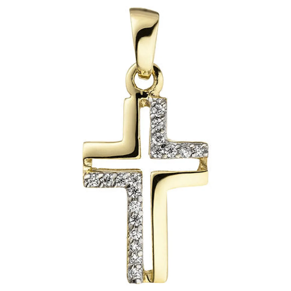 Anhänger Kreuz 375 Gold Gelbgold 18 Zirkonia Kreuzanhänger Goldkreuz