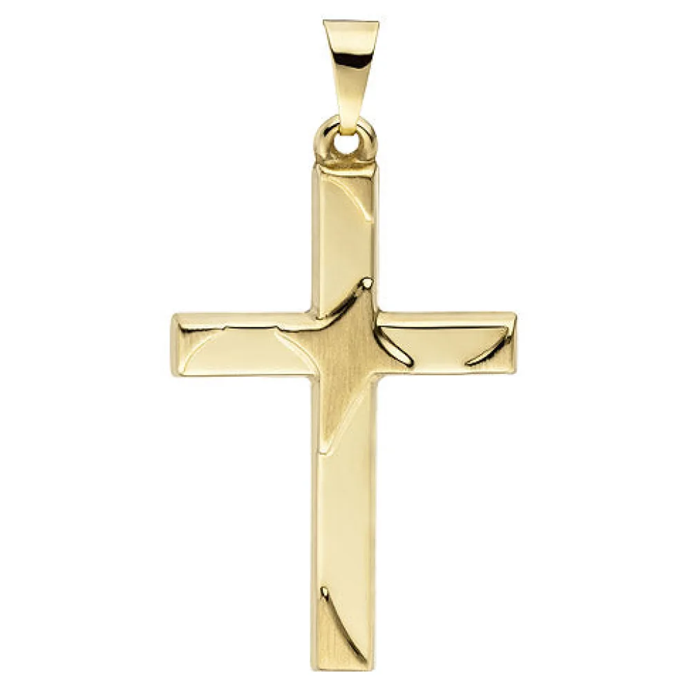 Anhänger Kreuz 375 Gold Gelbgold teil matt Kreuzanhänger Goldkreuz