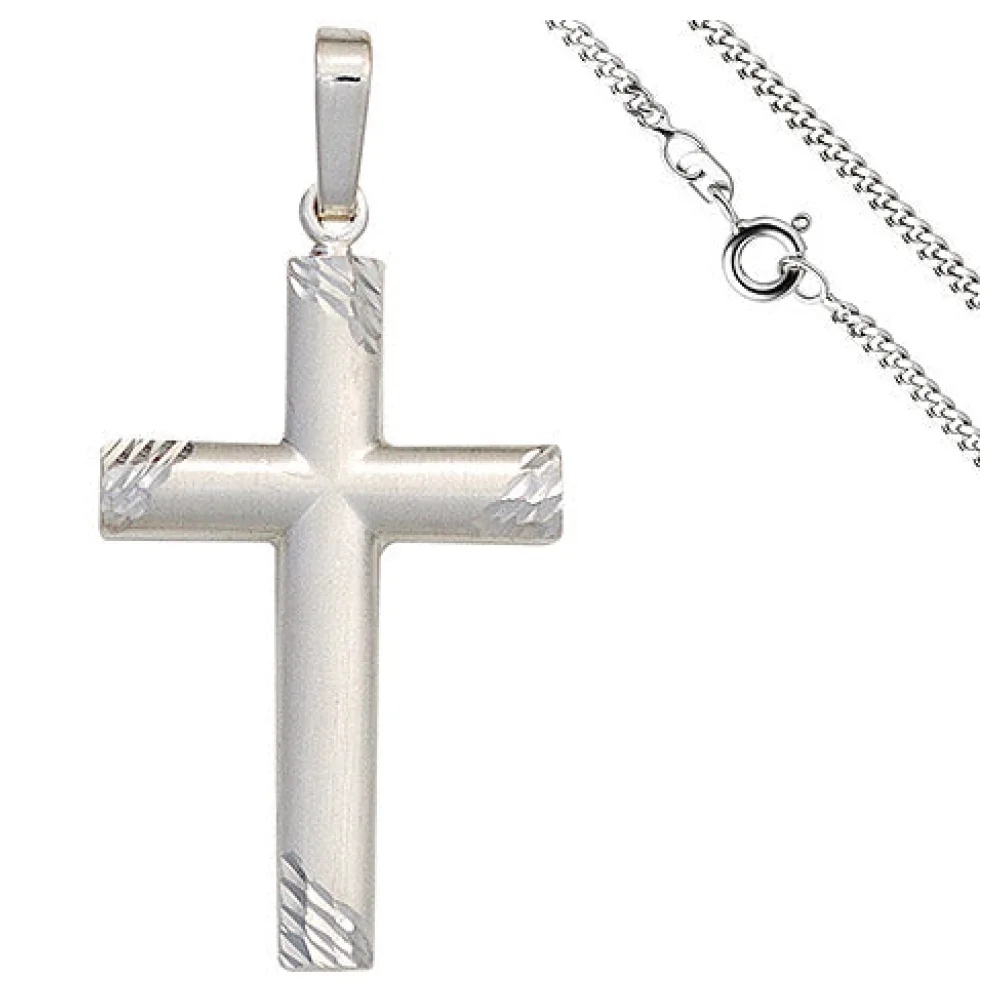 Anhänger Kreuz 925 Silber matt Kreuzanhänger Silberkreuz mit Kette 50 cm