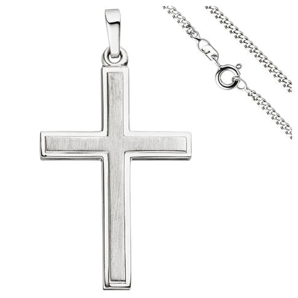 Anhänger Kreuz 925 Silber teil matt Kreuzanhänger Silberkreuz mit Kette 50 cm