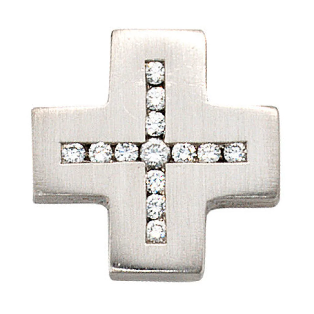 Anhänger Kreuz 950 Platin matt 13 Diamanten Brillanten Kreuzanhänger Platinkreuz
