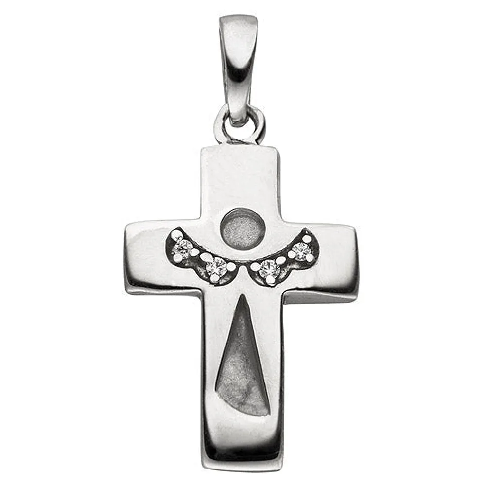 Anhänger Kreuz Schutzengel Kreuz 925 Silber mattiert 4 Zirkonia Kreuzanhänger