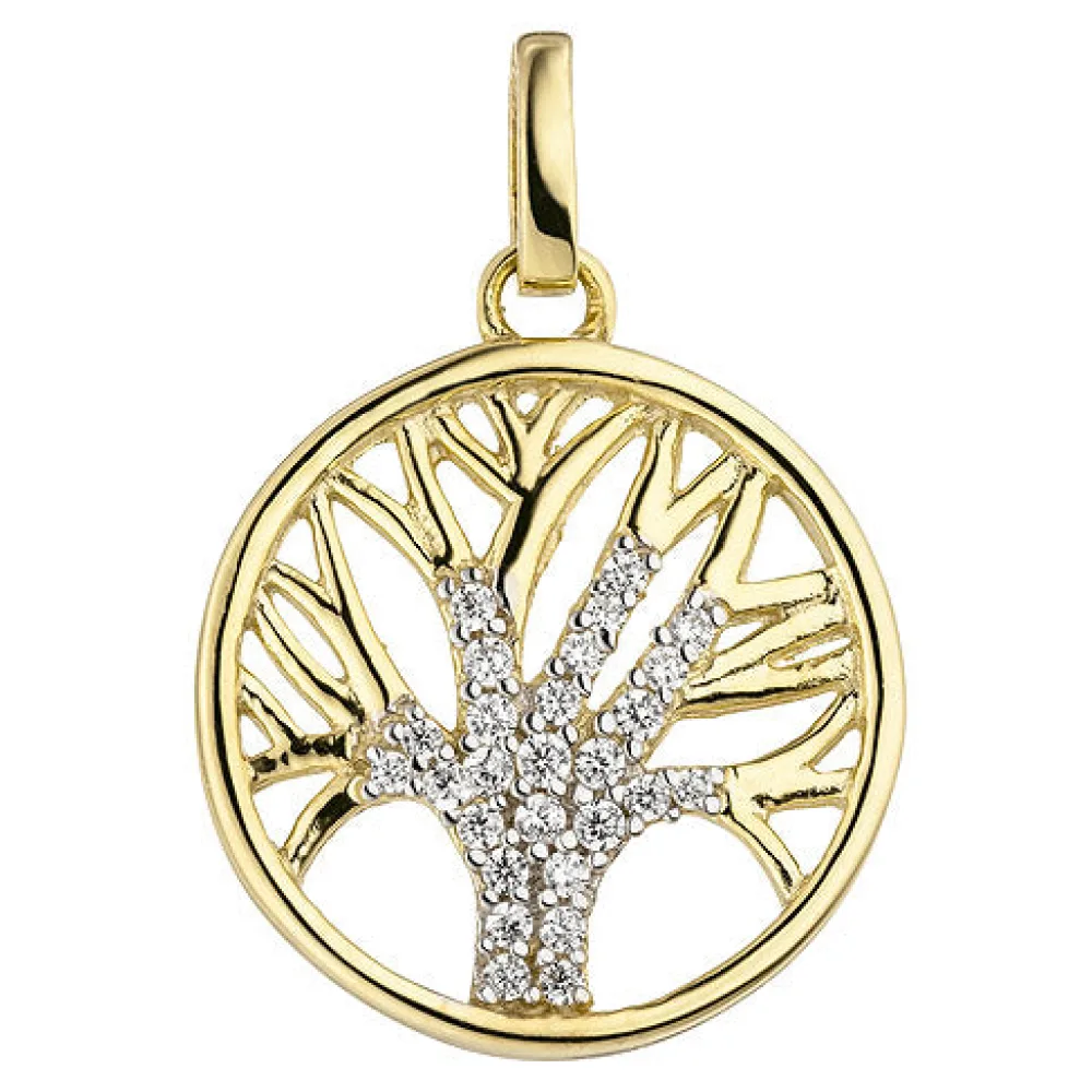 Anhänger Lebensbaum Baum 375 Gold Gelbgold bicolor 27 Zirkonia Goldanhänger