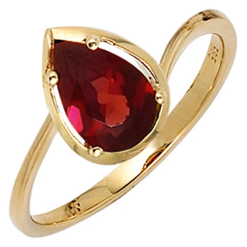 Damen Ring 585 Gold Gelbgold 1 Granat rot Goldring-56
