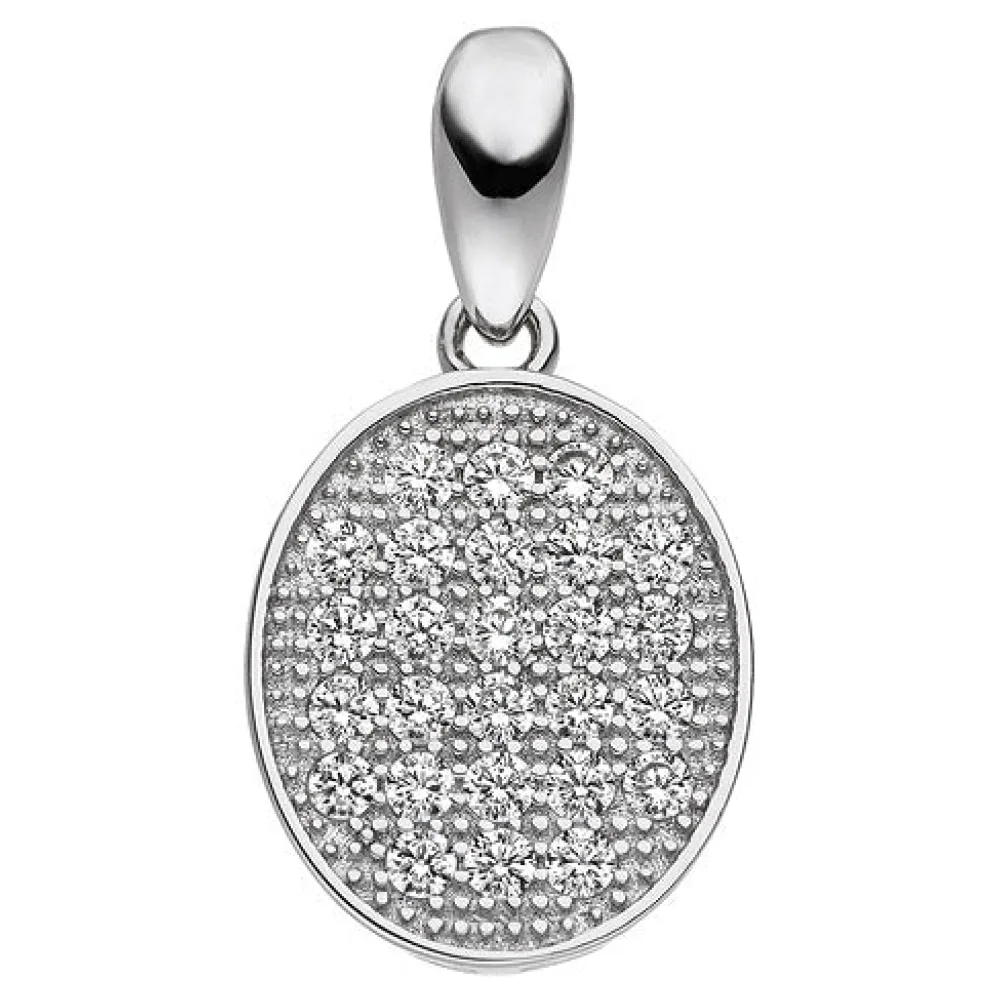 Anhänger oval 925 Sterling Silber 26 Zirkonia Silberanhänger
