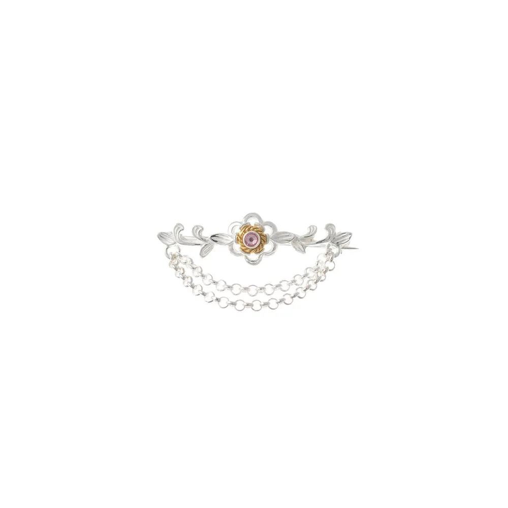 Brosche 925 Silber Trachtenschmuck Zirkonia rosa