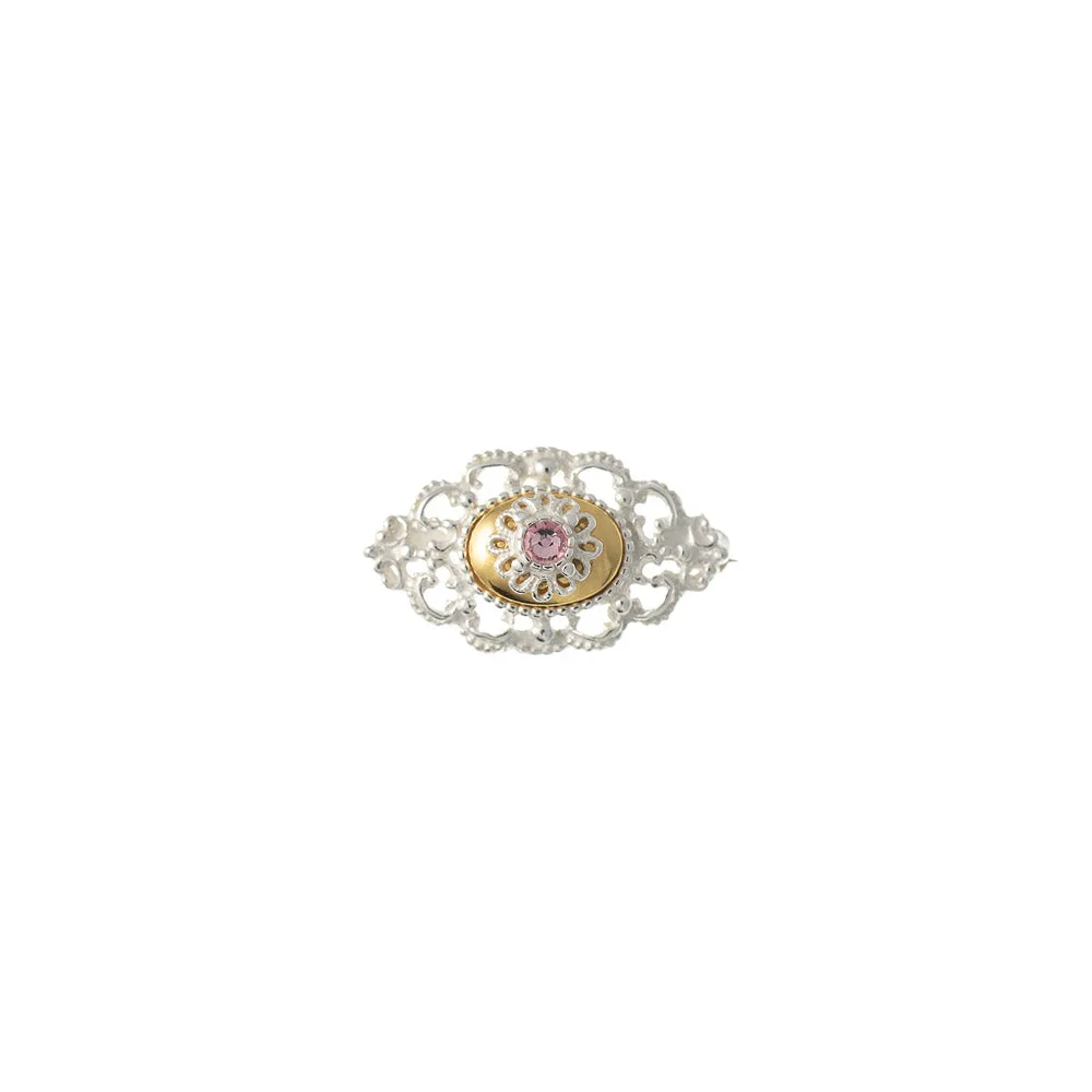 Brosche 925 Silber Trachtenschmuck Zirkonia rosa