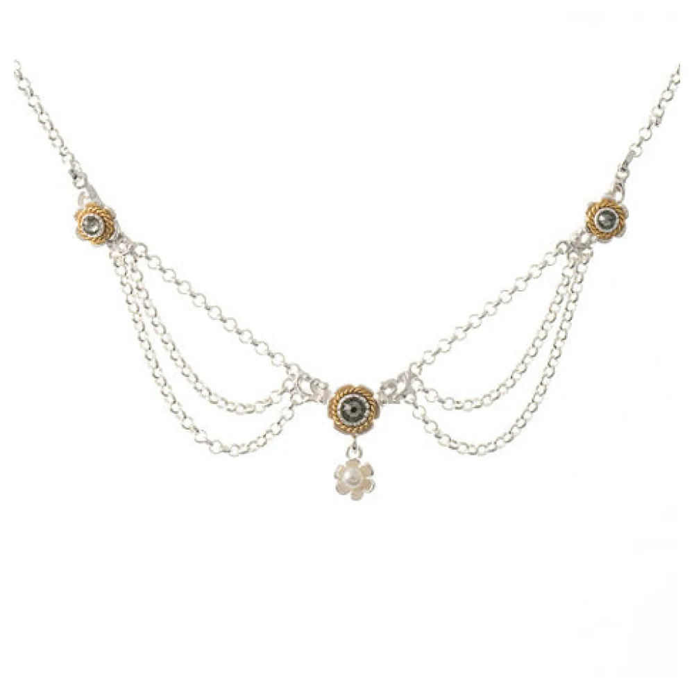 Collier 925 Silber Trachtenschmuck Perle anthrazit