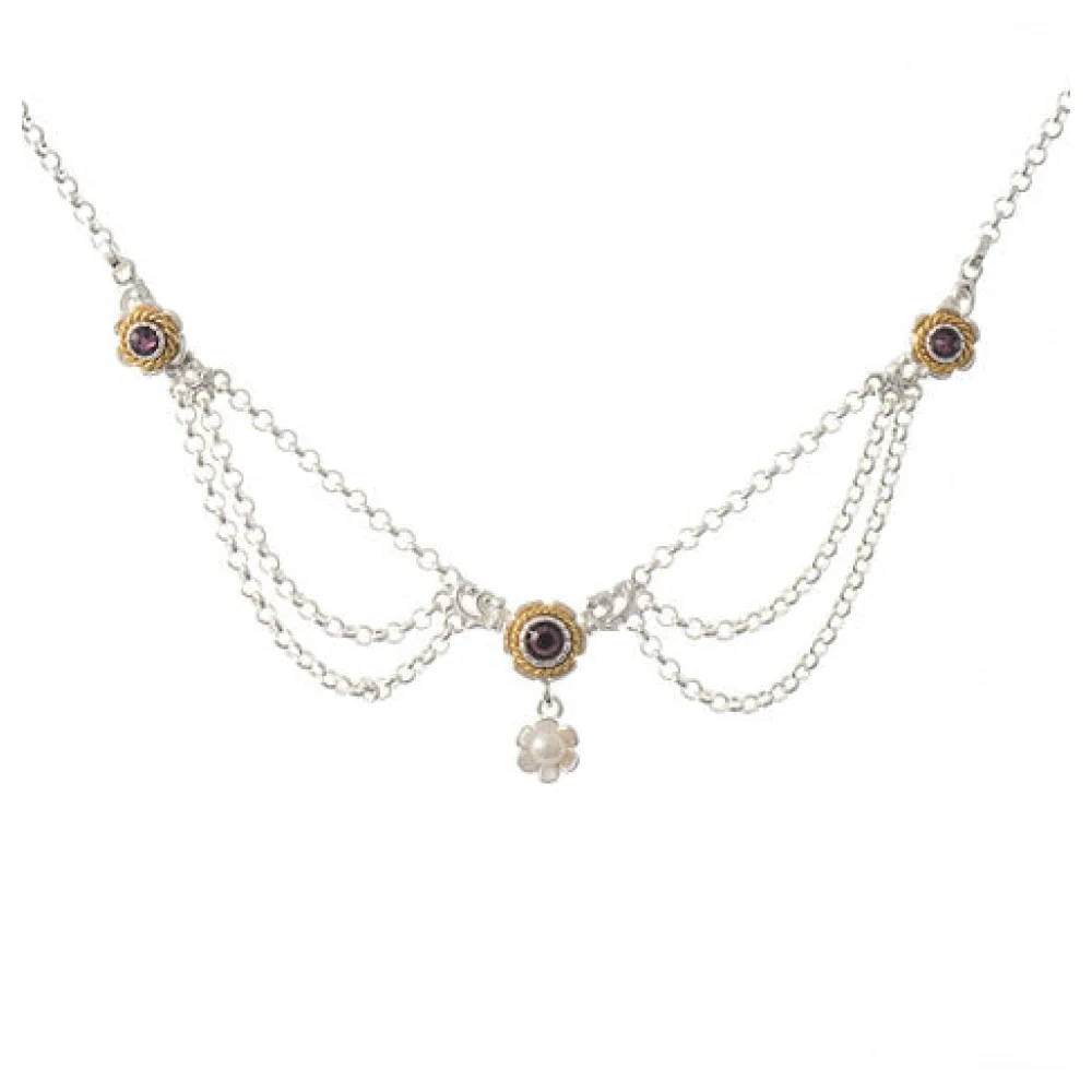 Collier 925 Silber Trachtenschmuck Perle lila