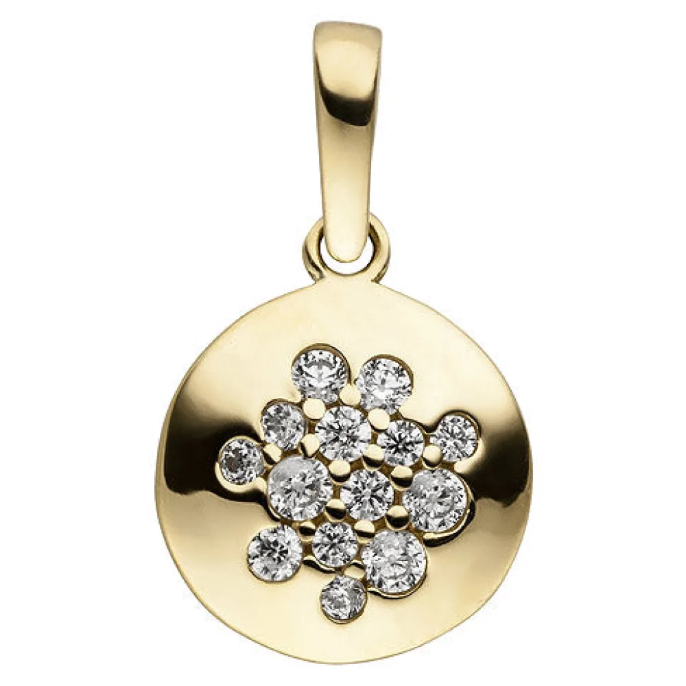 Anhänger rund 333 Gold Gelbgold 14 Zirkonia Goldanhänger