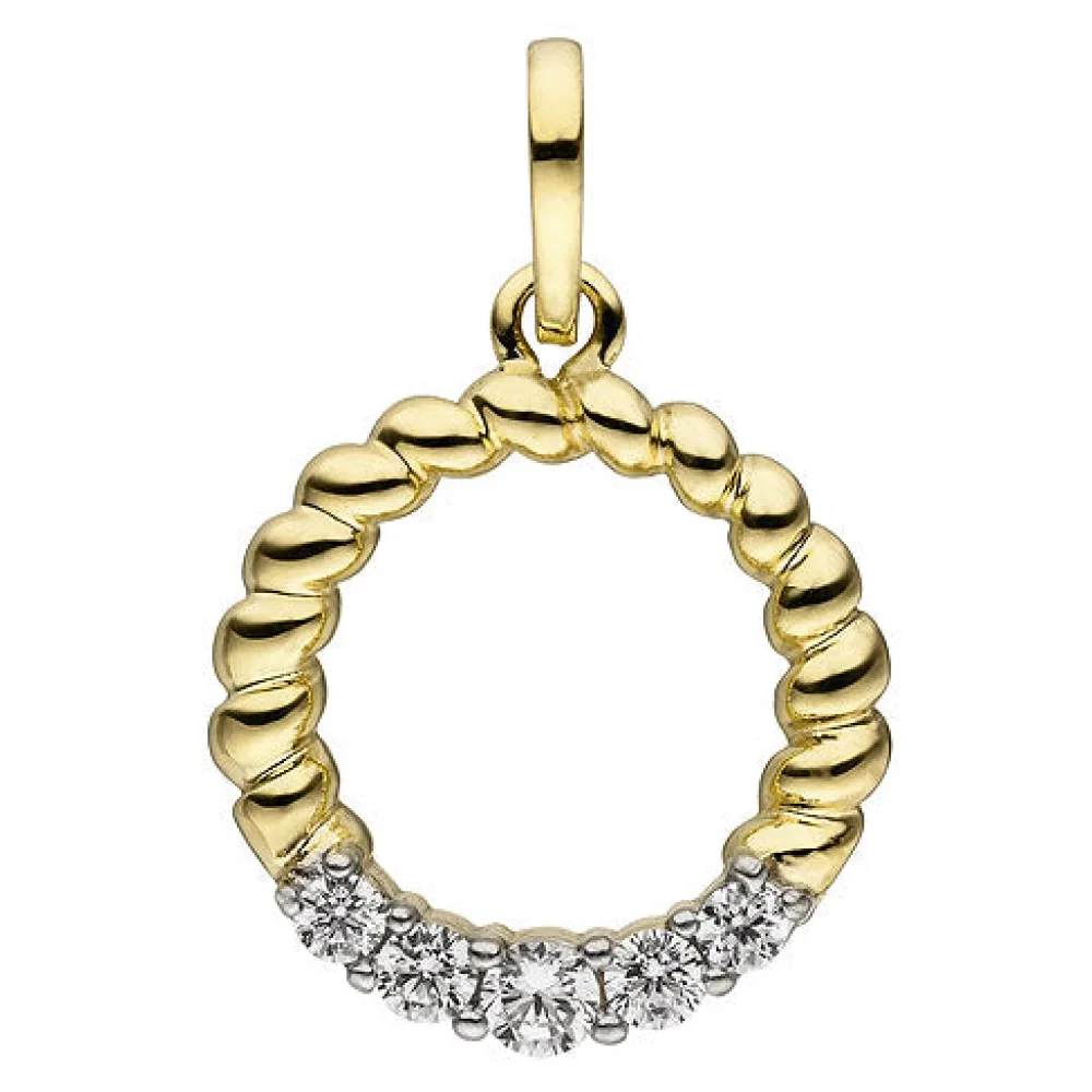Anhänger rund 333 Gold Gelbgold bicolor 5 Zirkonia Goldanhänger