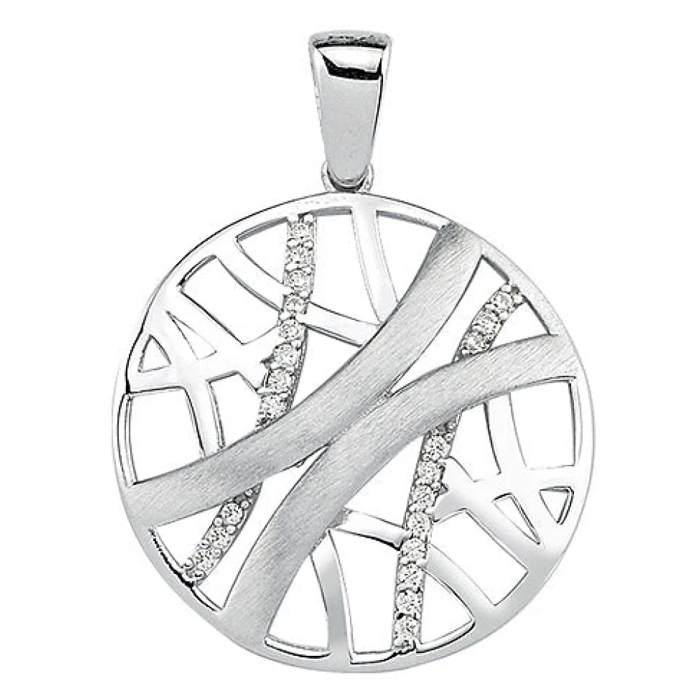 Anhänger rund 925 Sterling Silber teil matt 22 Zirkonia