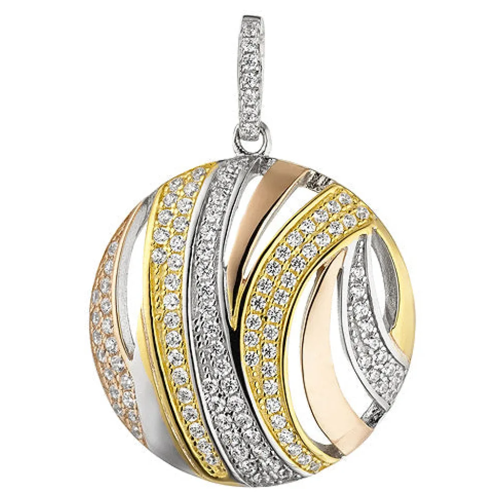Anhänger rund 925 Sterling Silber tricolor dreifarbig vergoldet 106 Zirkonia
