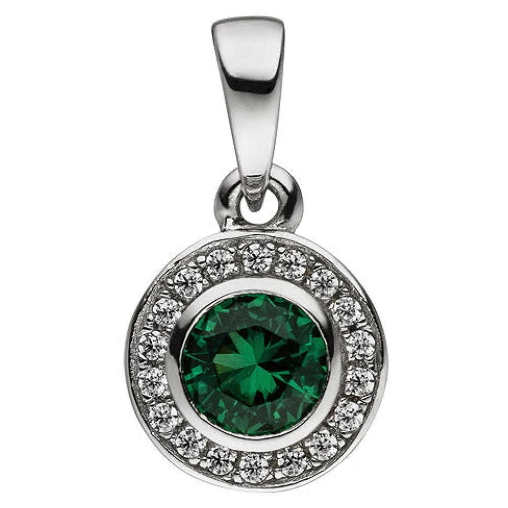 Anhänger Rund 925 Sterling Silber Zirkonia grün und weiß
