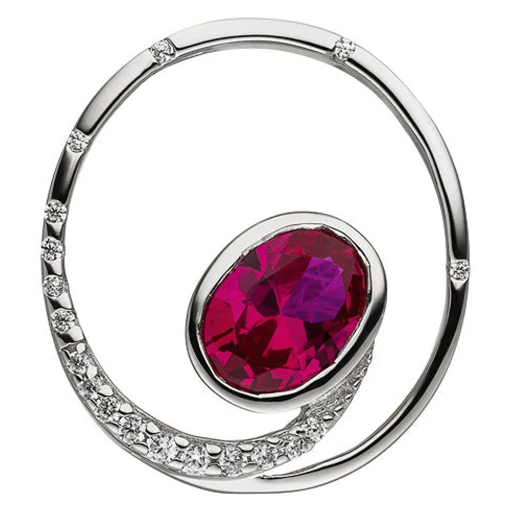 Anhänger Rund 925 Sterling Silber Zirkonia rot und weiß