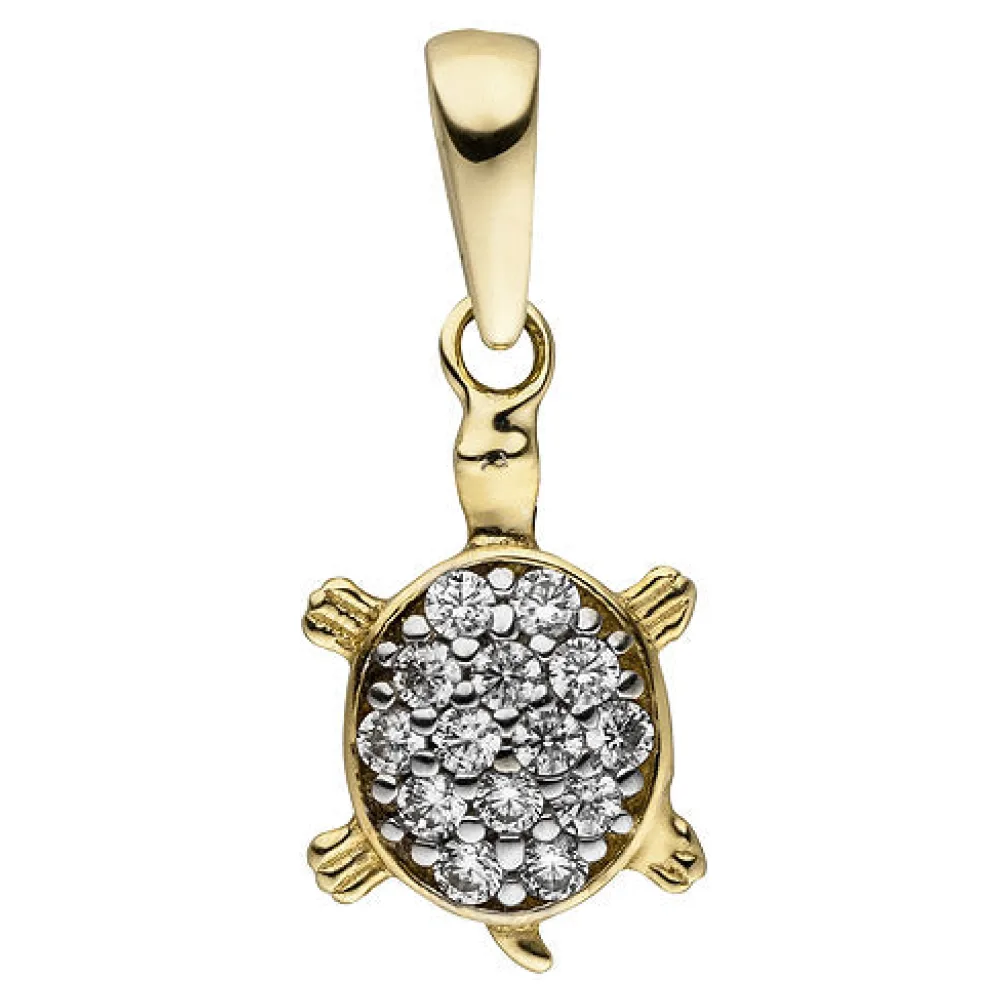 Anhänger Schildkröte 333 Gold Gelbgold 14 Zirkonia Goldanhänger