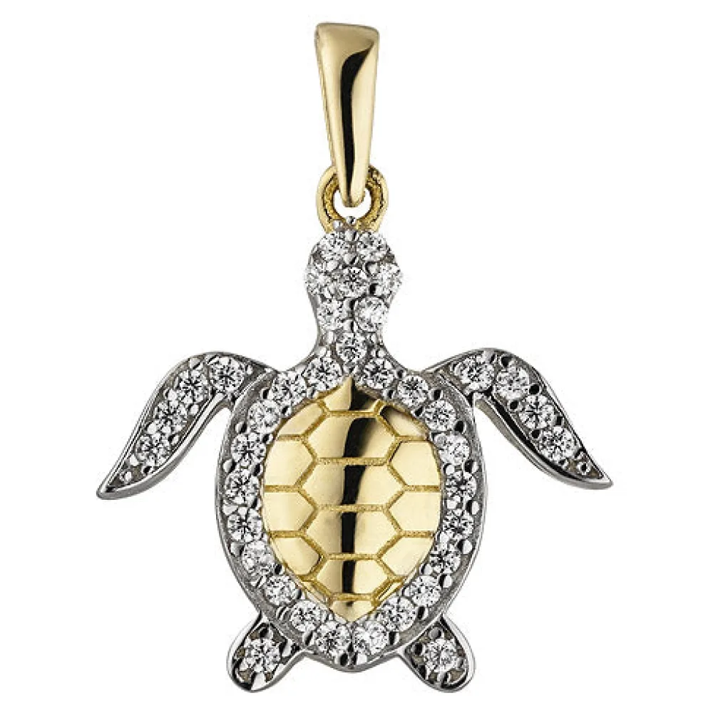 Anhänger Schildkröte 333 Gold Gelbgold bicolor 38 Zirkonia Goldanhänger